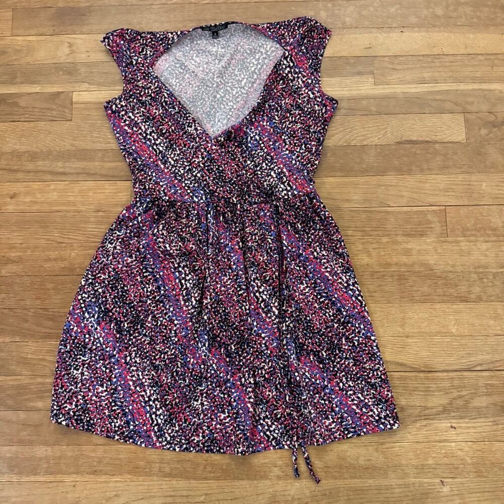 BeBop blue pink black blouse tunic tie waist shirt top size small S
b53
